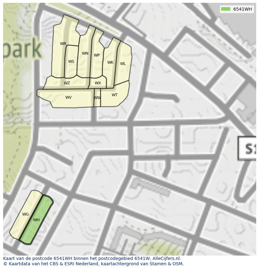 Afbeelding van het postcodegebied 6541 WH op de kaart.
