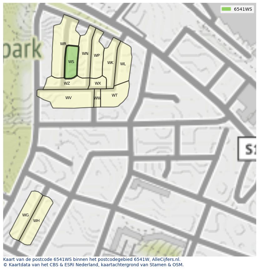 Afbeelding van het postcodegebied 6541 WS op de kaart.