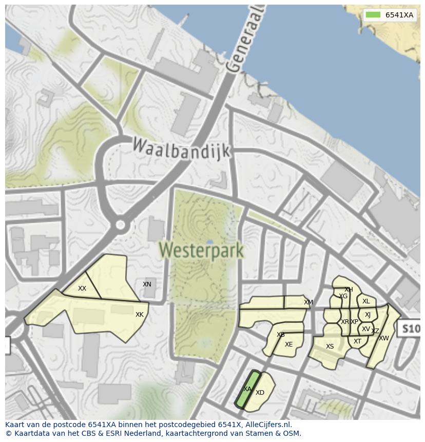 Afbeelding van het postcodegebied 6541 XA op de kaart.
