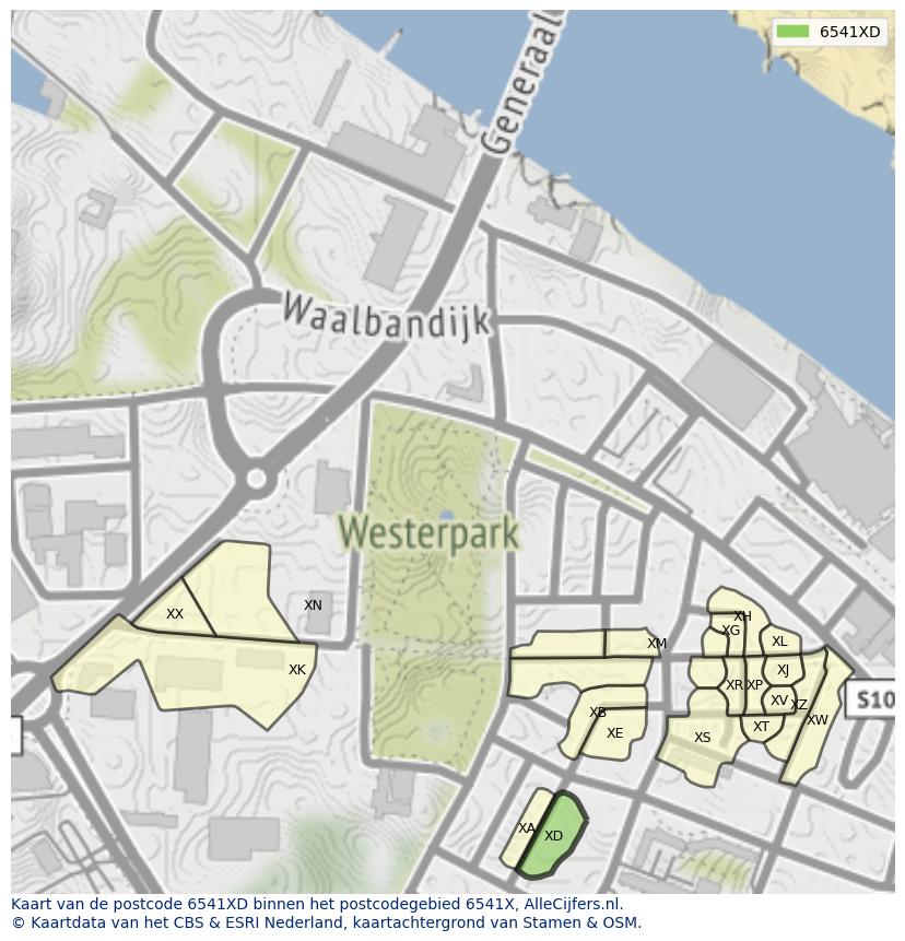 Afbeelding van het postcodegebied 6541 XD op de kaart.