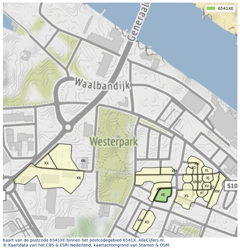 Afbeelding van het postcodegebied 6541 XE op de kaart.