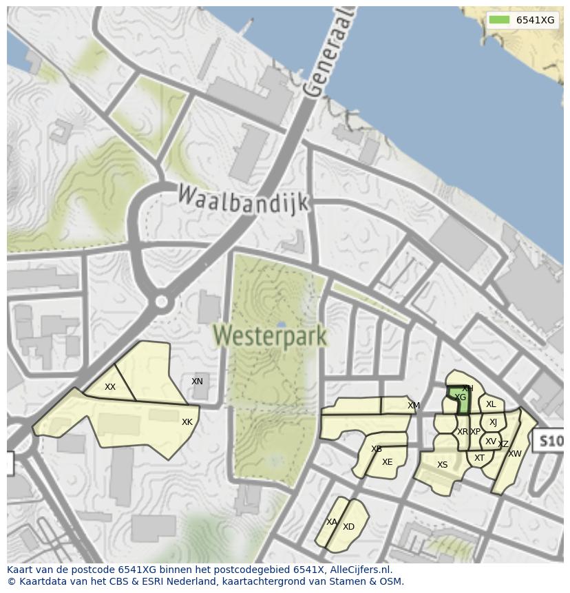 Afbeelding van het postcodegebied 6541 XG op de kaart.