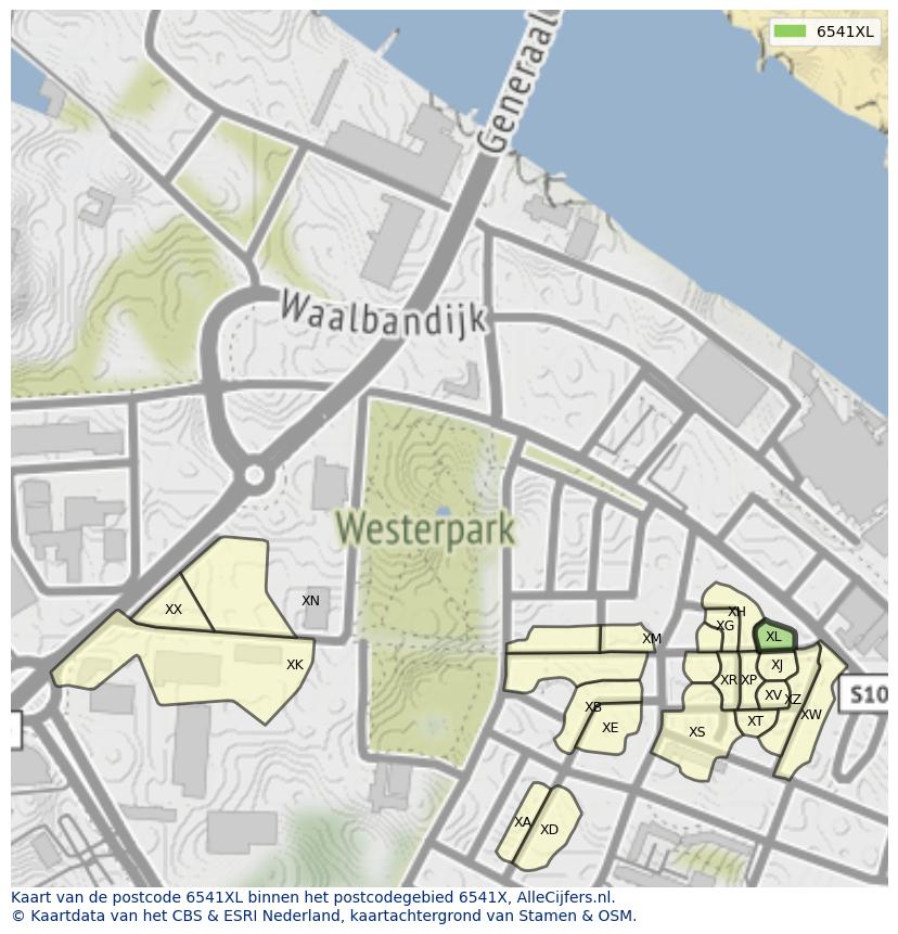 Afbeelding van het postcodegebied 6541 XL op de kaart.
