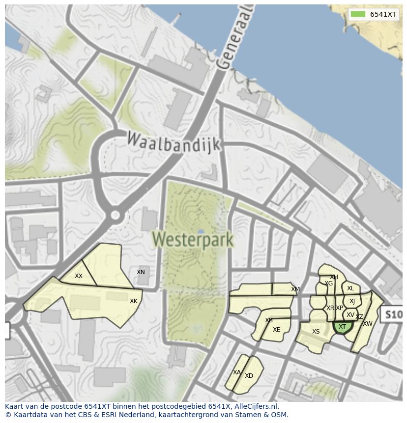 Afbeelding van het postcodegebied 6541 XT op de kaart.