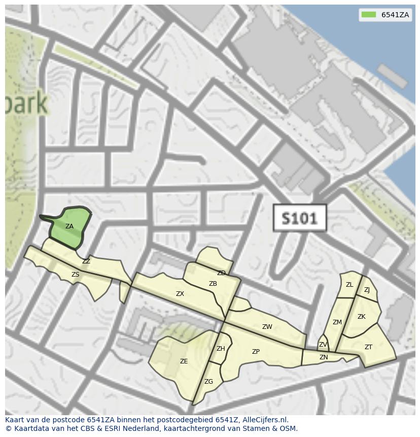 Afbeelding van het postcodegebied 6541 ZA op de kaart.