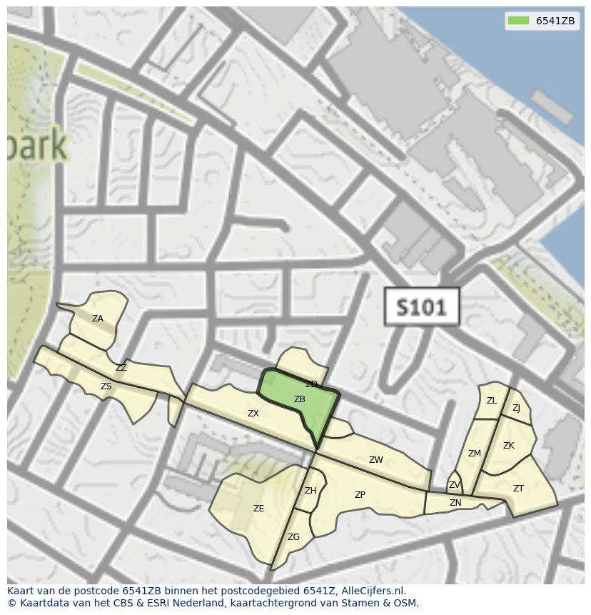 Afbeelding van het postcodegebied 6541 ZB op de kaart.