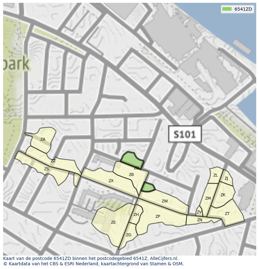 Afbeelding van het postcodegebied 6541 ZD op de kaart.