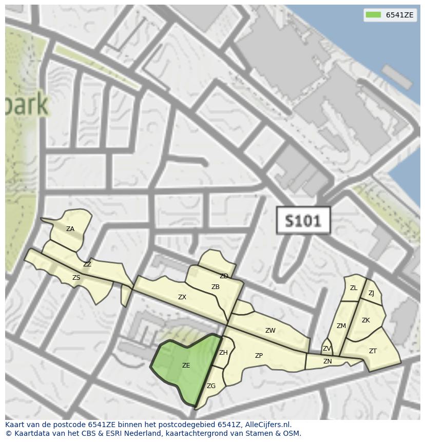 Afbeelding van het postcodegebied 6541 ZE op de kaart.