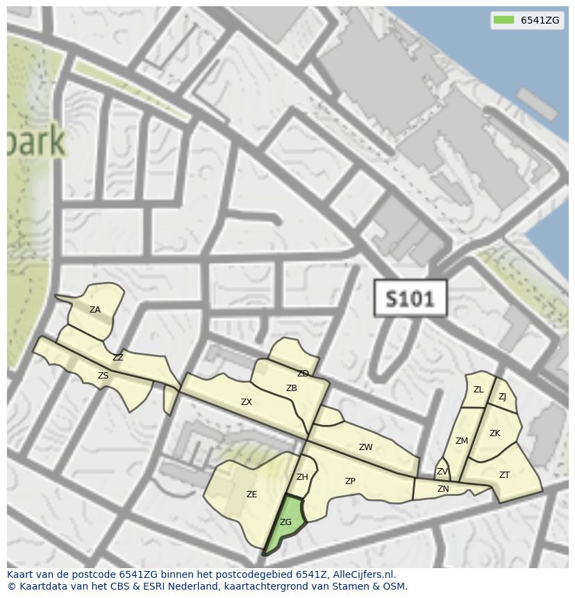 Afbeelding van het postcodegebied 6541 ZG op de kaart.
