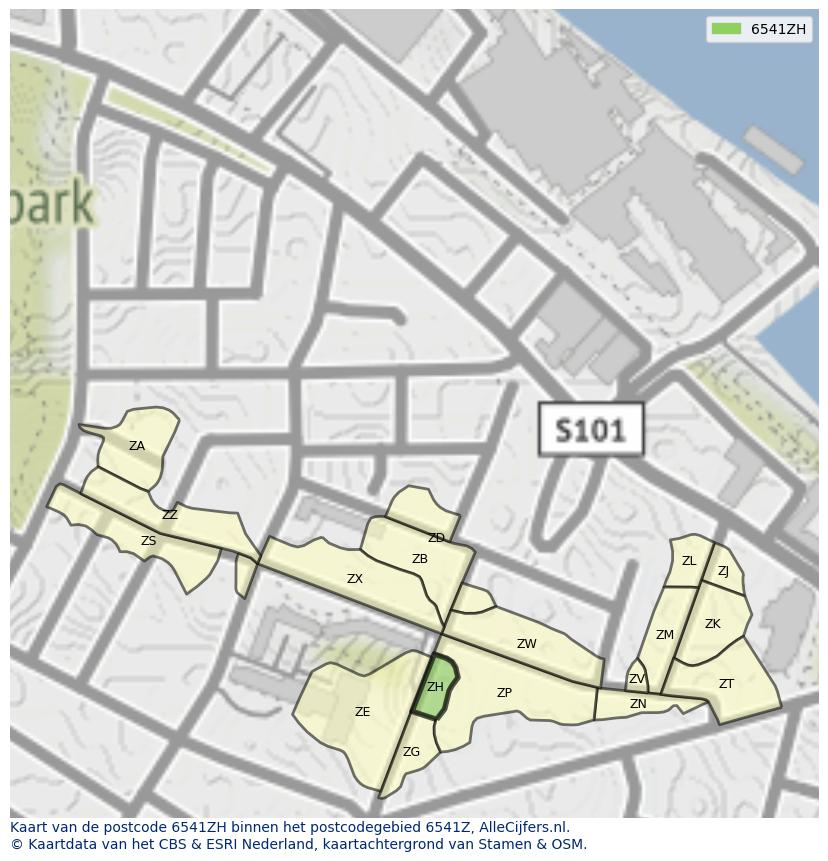 Afbeelding van het postcodegebied 6541 ZH op de kaart.