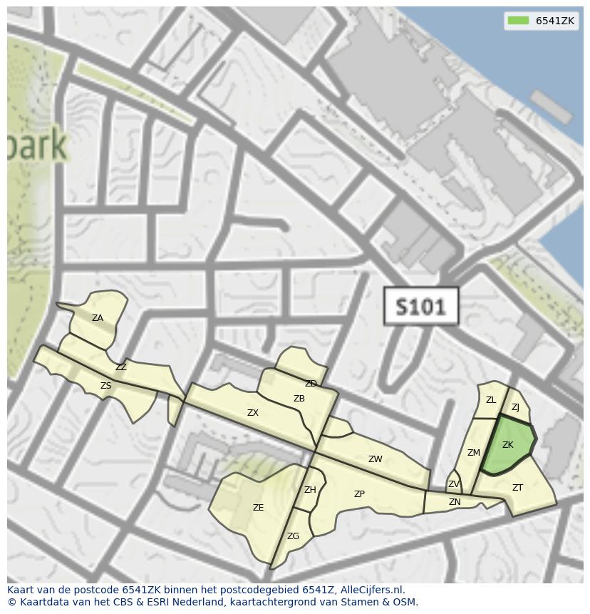 Afbeelding van het postcodegebied 6541 ZK op de kaart.