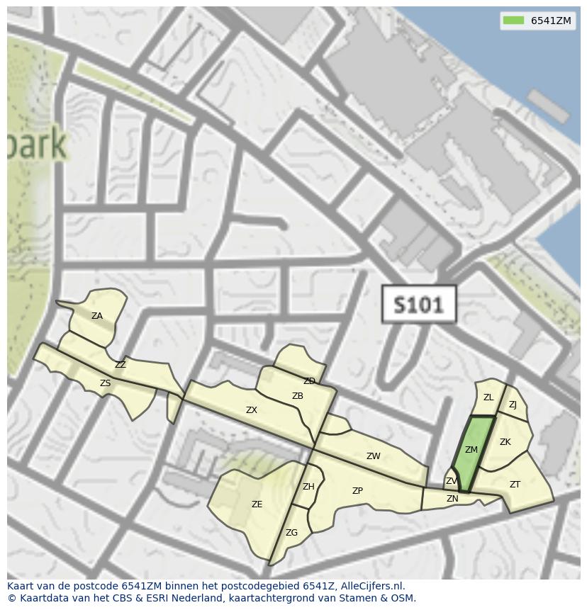 Afbeelding van het postcodegebied 6541 ZM op de kaart.