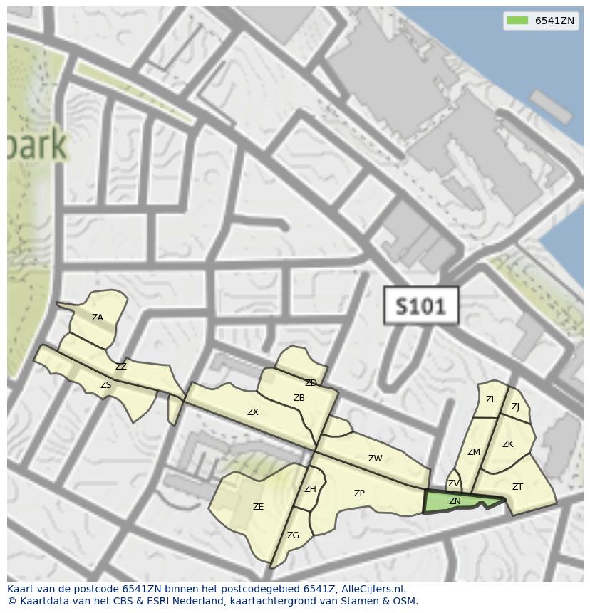 Afbeelding van het postcodegebied 6541 ZN op de kaart.
