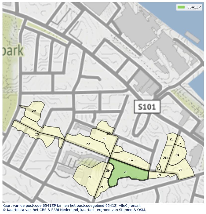 Afbeelding van het postcodegebied 6541 ZP op de kaart.