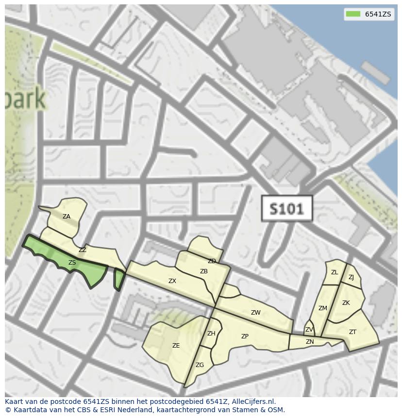 Afbeelding van het postcodegebied 6541 ZS op de kaart.