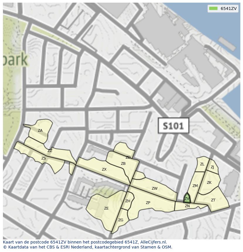 Afbeelding van het postcodegebied 6541 ZV op de kaart.