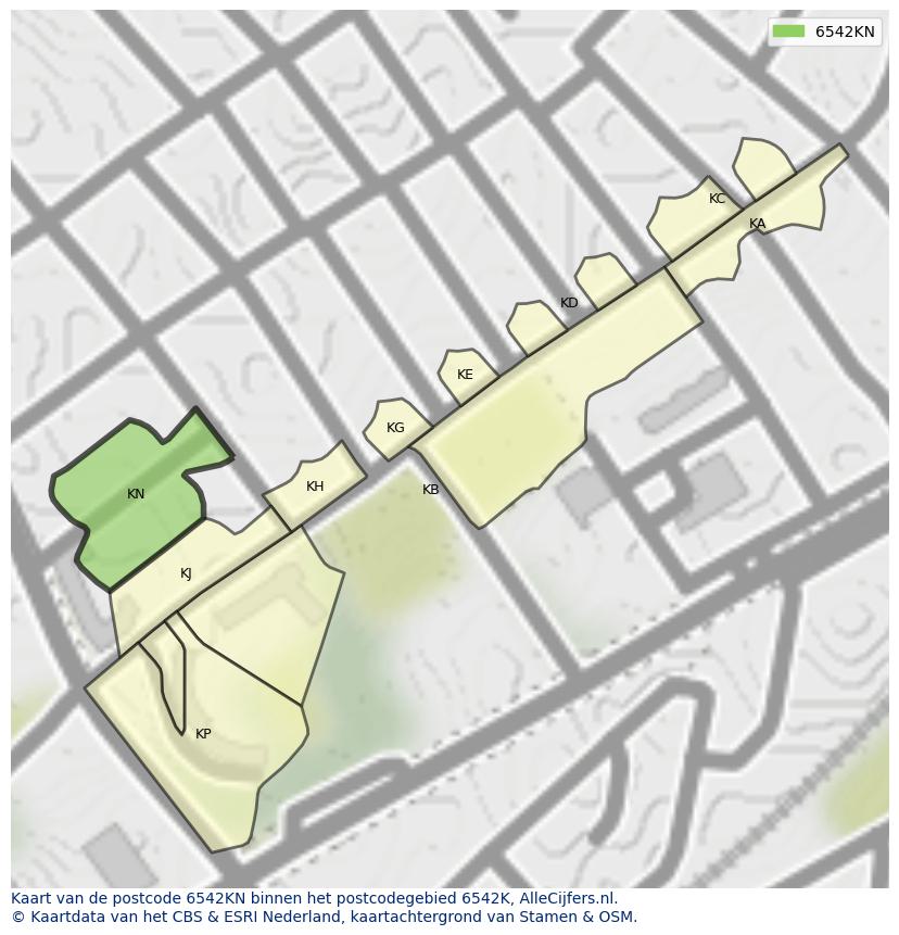 Afbeelding van het postcodegebied 6542 KN op de kaart.