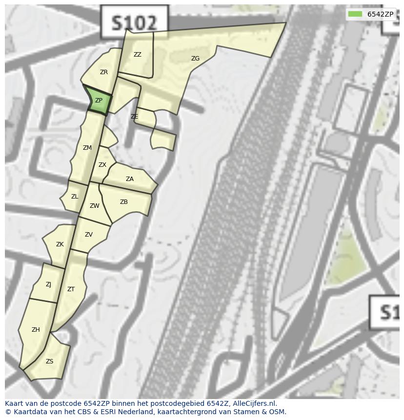 Afbeelding van het postcodegebied 6542 ZP op de kaart.