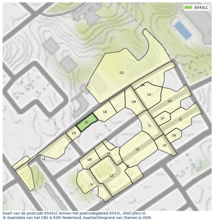 Afbeelding van het postcodegebied 6543 LC op de kaart.
