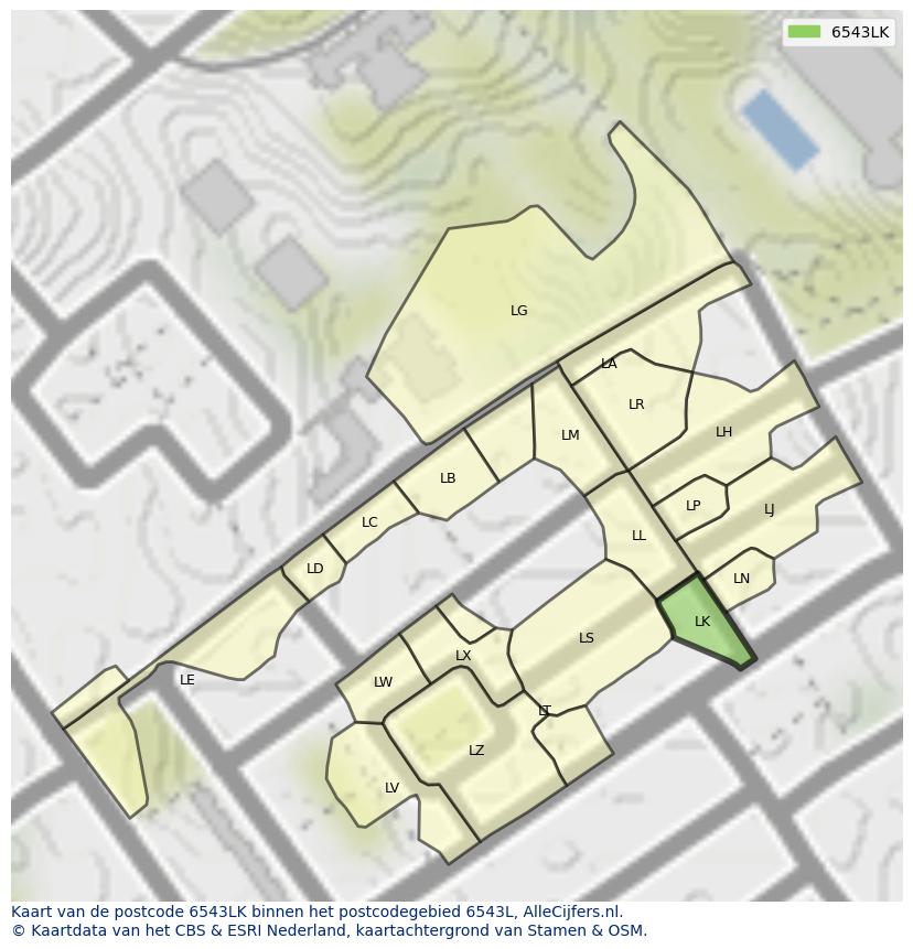 Afbeelding van het postcodegebied 6543 LK op de kaart.