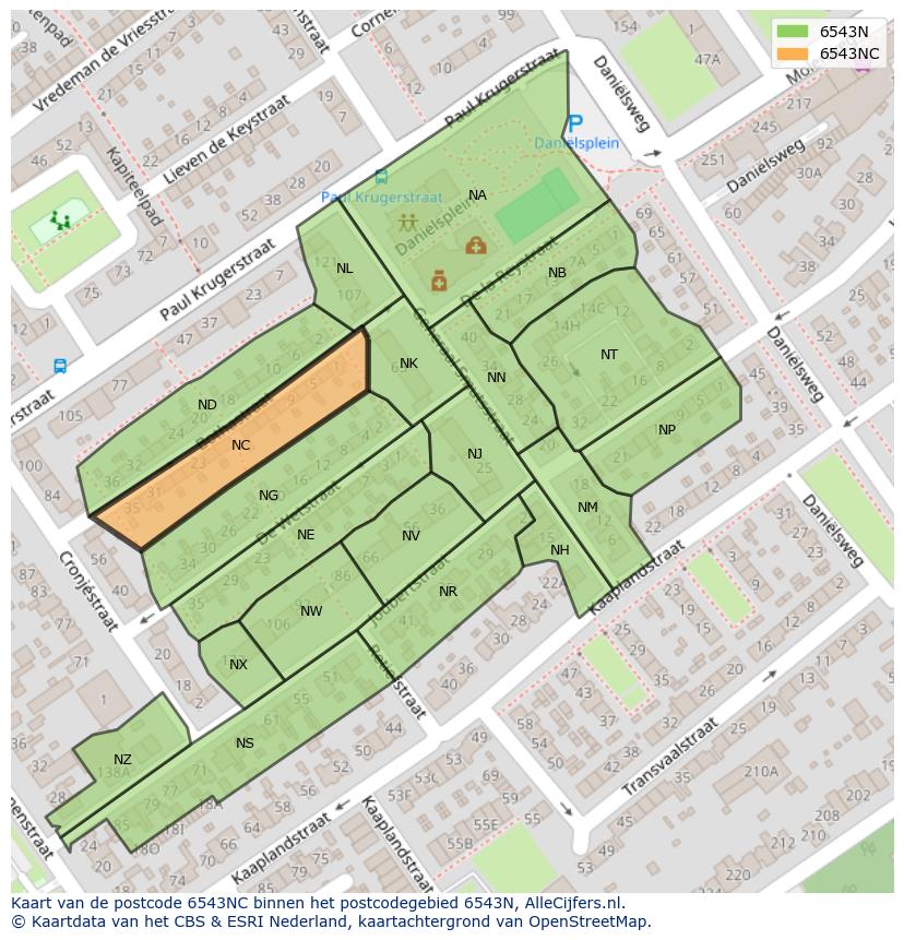 Afbeelding van het postcodegebied 6543 NC op de kaart.