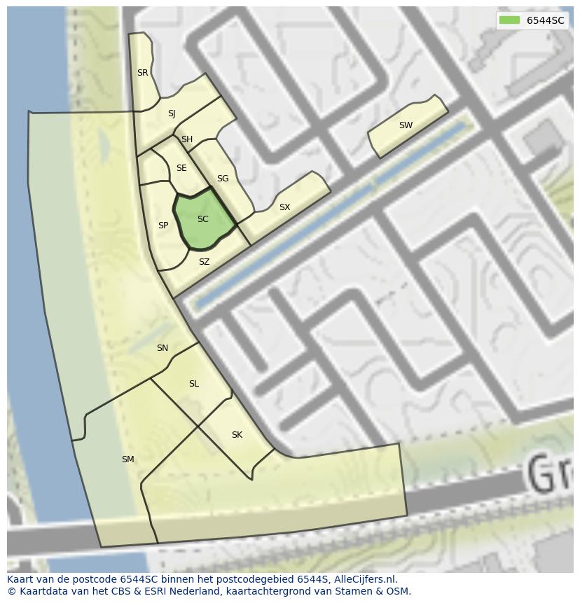 Afbeelding van het postcodegebied 6544 SC op de kaart.