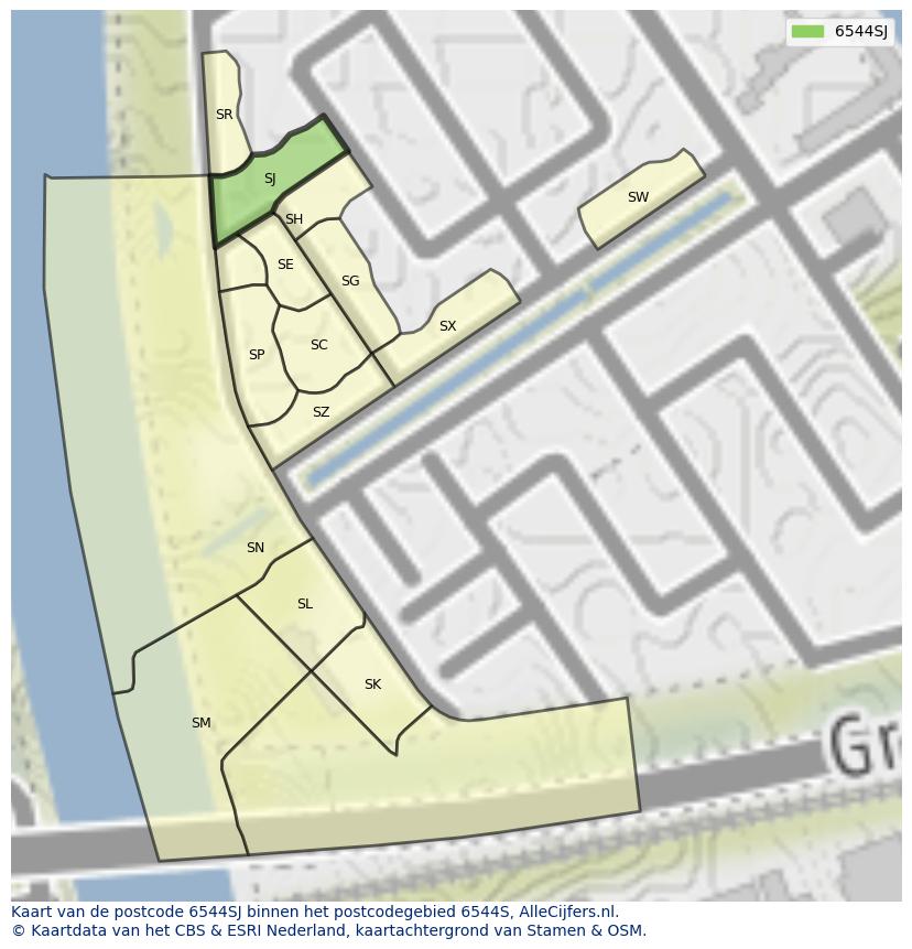 Afbeelding van het postcodegebied 6544 SJ op de kaart.