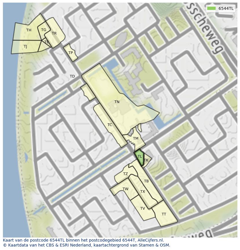 Afbeelding van het postcodegebied 6544 TL op de kaart.