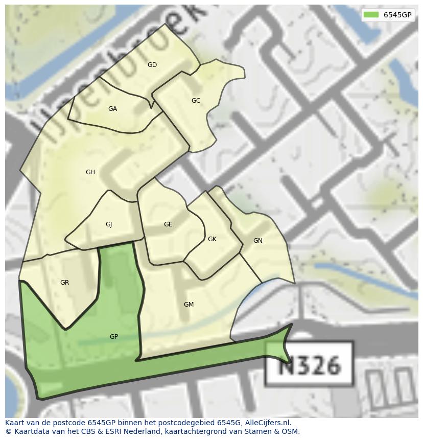 Afbeelding van het postcodegebied 6545 GP op de kaart.