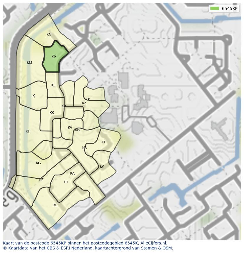 Afbeelding van het postcodegebied 6545 KP op de kaart.