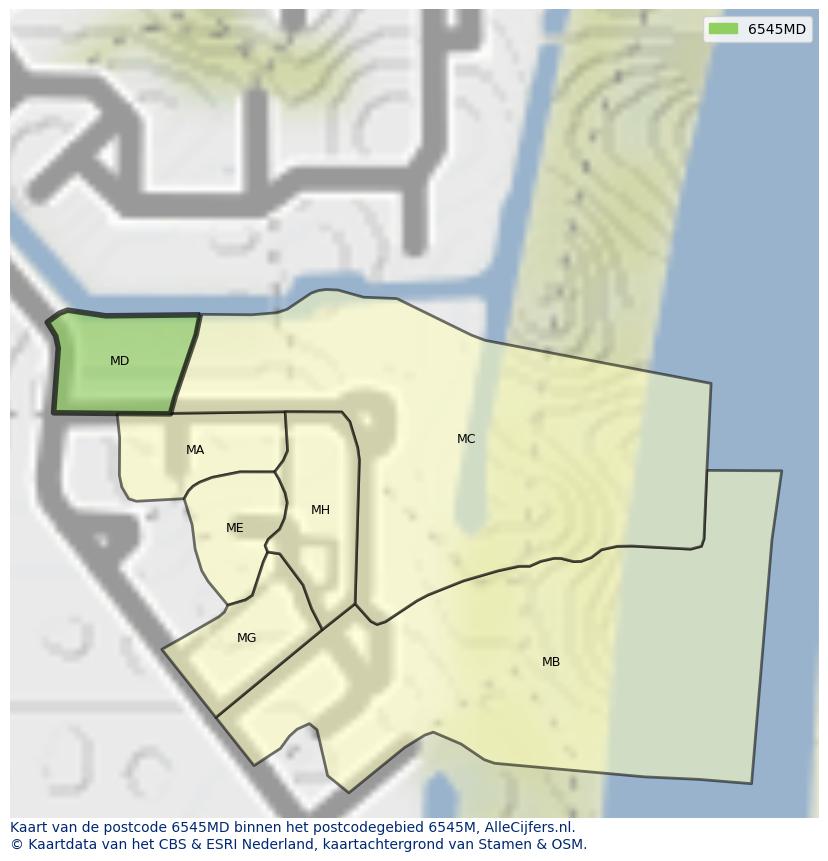 Afbeelding van het postcodegebied 6545 MD op de kaart.