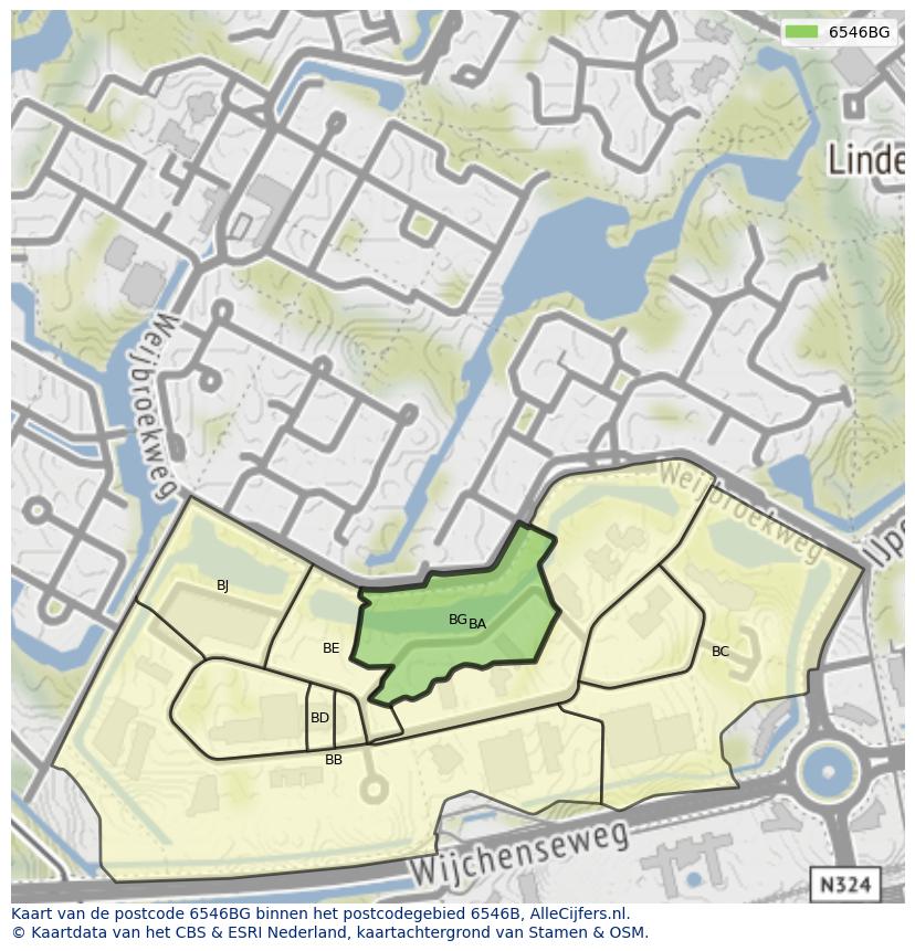 Afbeelding van het postcodegebied 6546 BG op de kaart.
