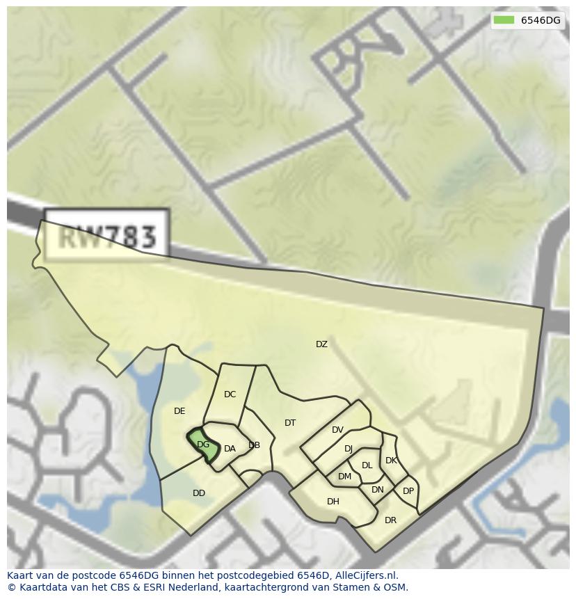 Afbeelding van het postcodegebied 6546 DG op de kaart.