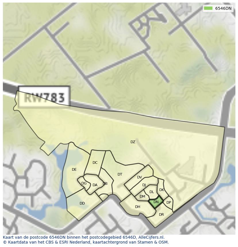 Afbeelding van het postcodegebied 6546 DN op de kaart.