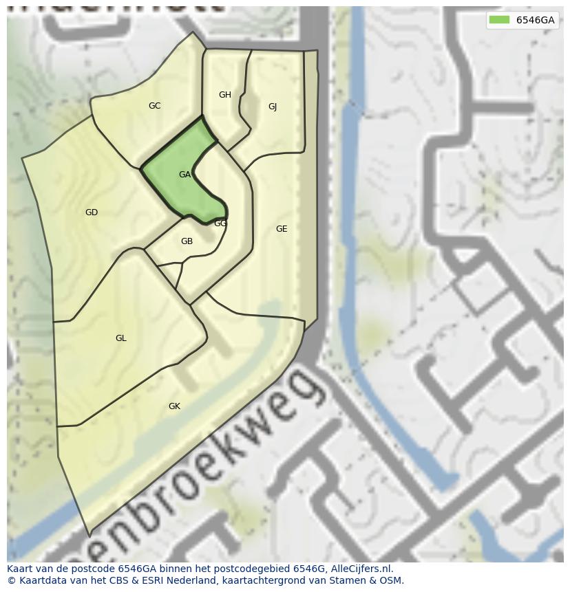 Afbeelding van het postcodegebied 6546 GA op de kaart.