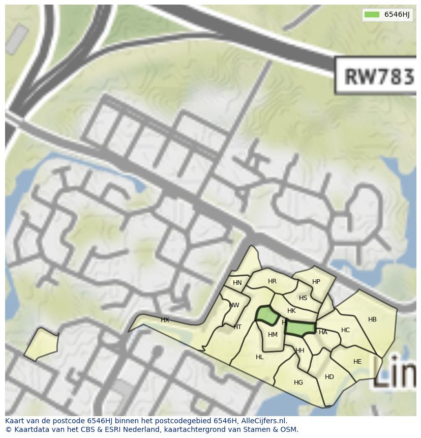 Afbeelding van het postcodegebied 6546 HJ op de kaart.