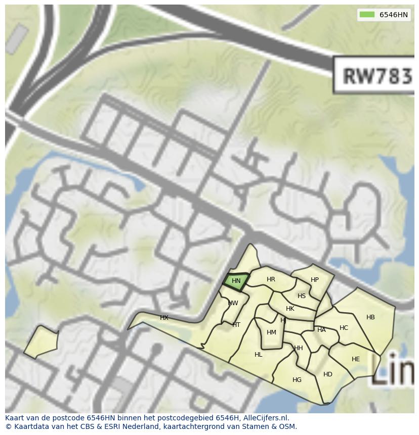 Afbeelding van het postcodegebied 6546 HN op de kaart.
