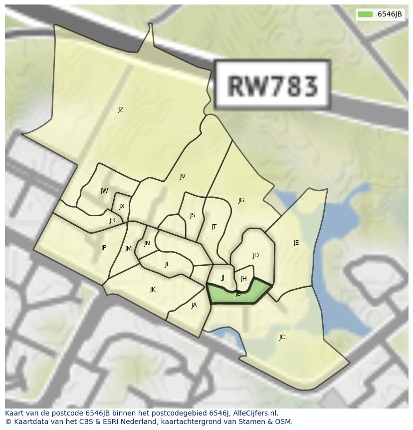 Afbeelding van het postcodegebied 6546 JB op de kaart.