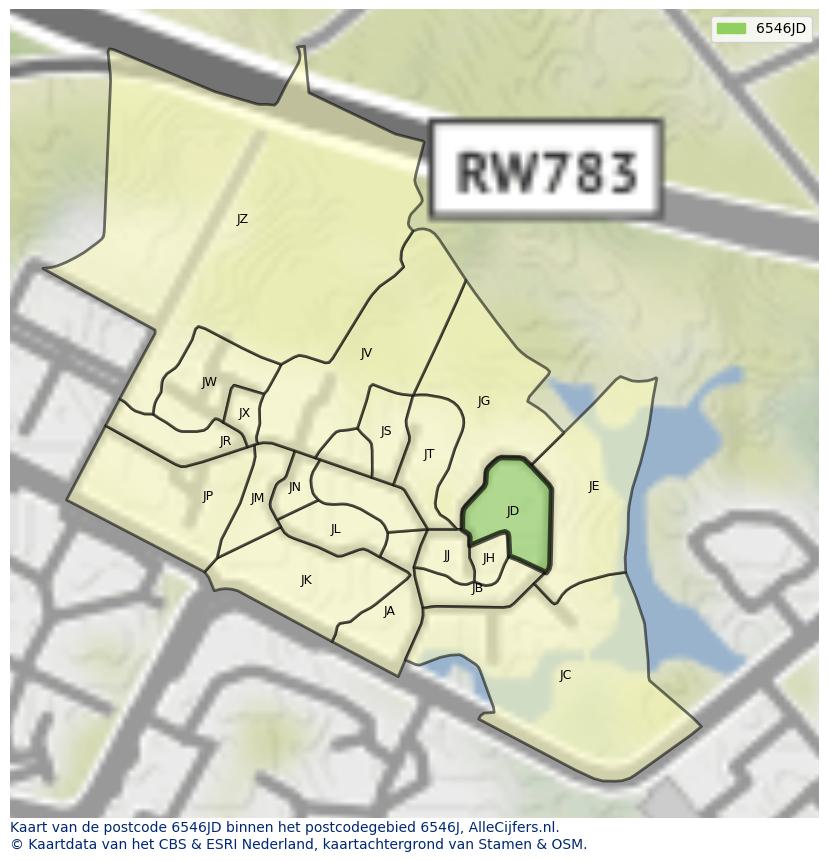 Afbeelding van het postcodegebied 6546 JD op de kaart.