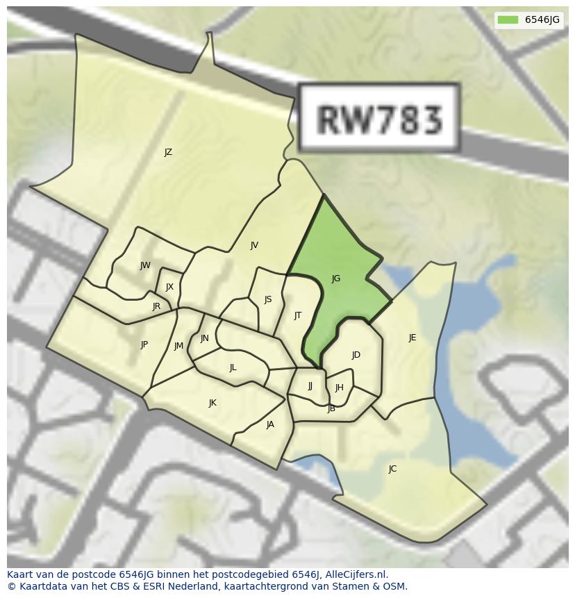 Afbeelding van het postcodegebied 6546 JG op de kaart.