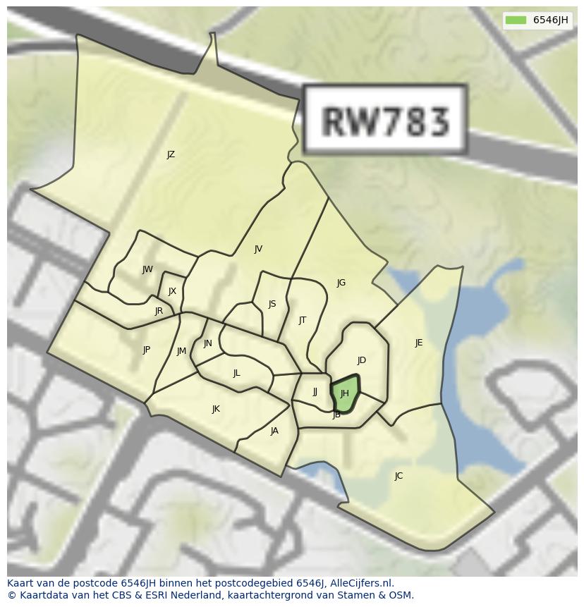 Afbeelding van het postcodegebied 6546 JH op de kaart.