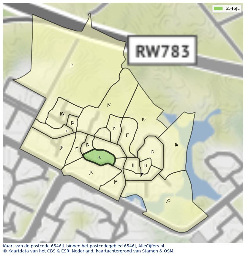 Afbeelding van het postcodegebied 6546 JL op de kaart.