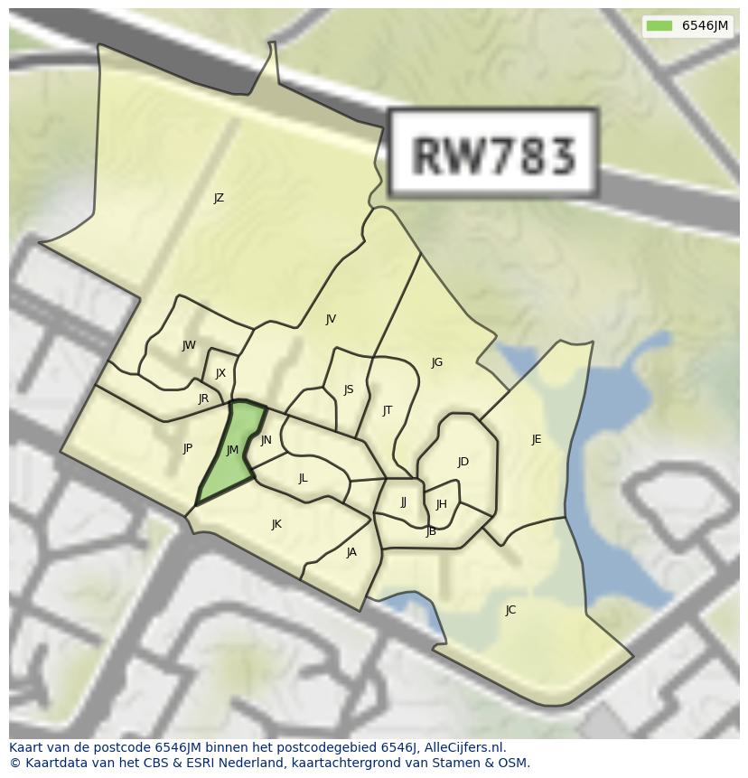 Afbeelding van het postcodegebied 6546 JM op de kaart.