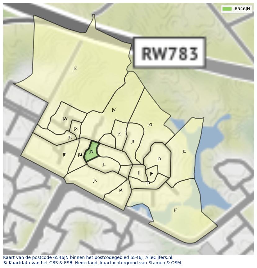 Afbeelding van het postcodegebied 6546 JN op de kaart.