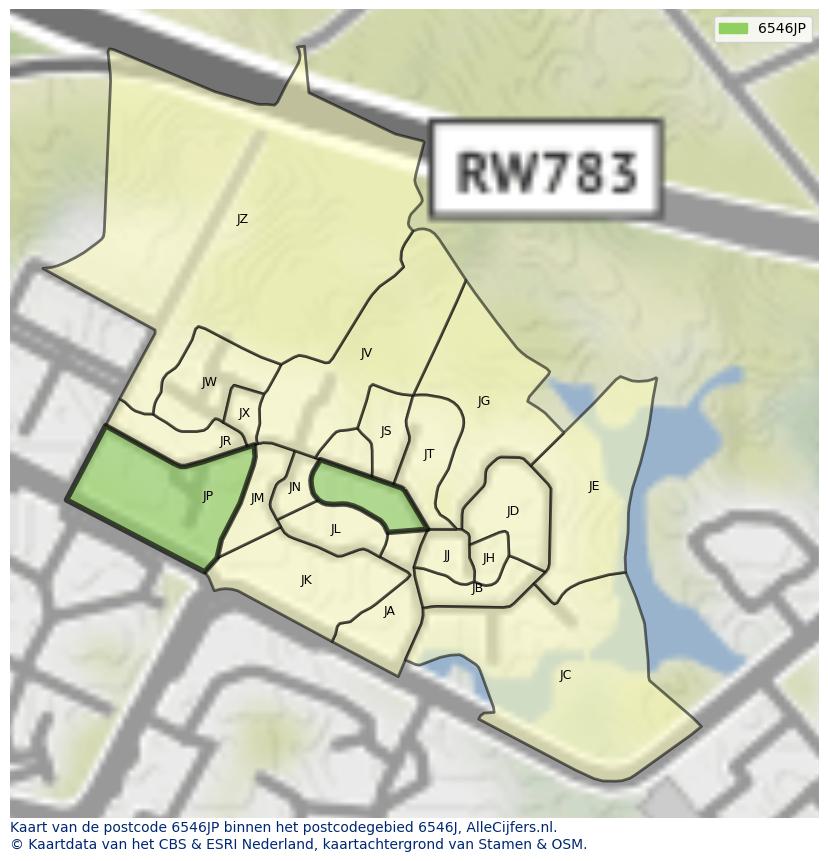 Afbeelding van het postcodegebied 6546 JP op de kaart.
