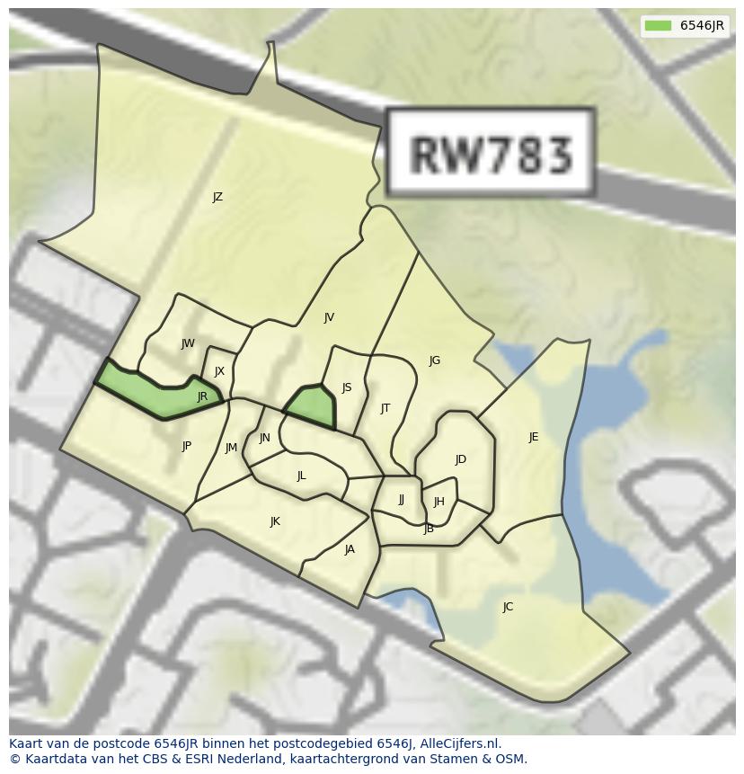 Afbeelding van het postcodegebied 6546 JR op de kaart.