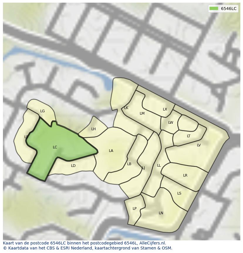 Afbeelding van het postcodegebied 6546 LC op de kaart.