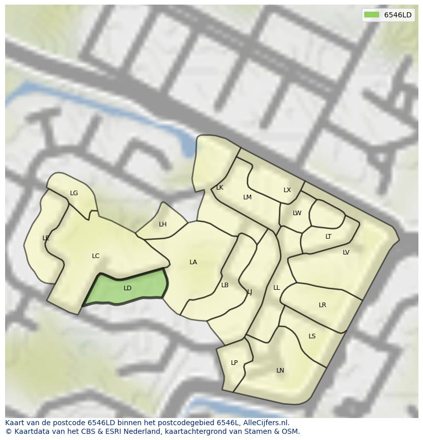 Afbeelding van het postcodegebied 6546 LD op de kaart.