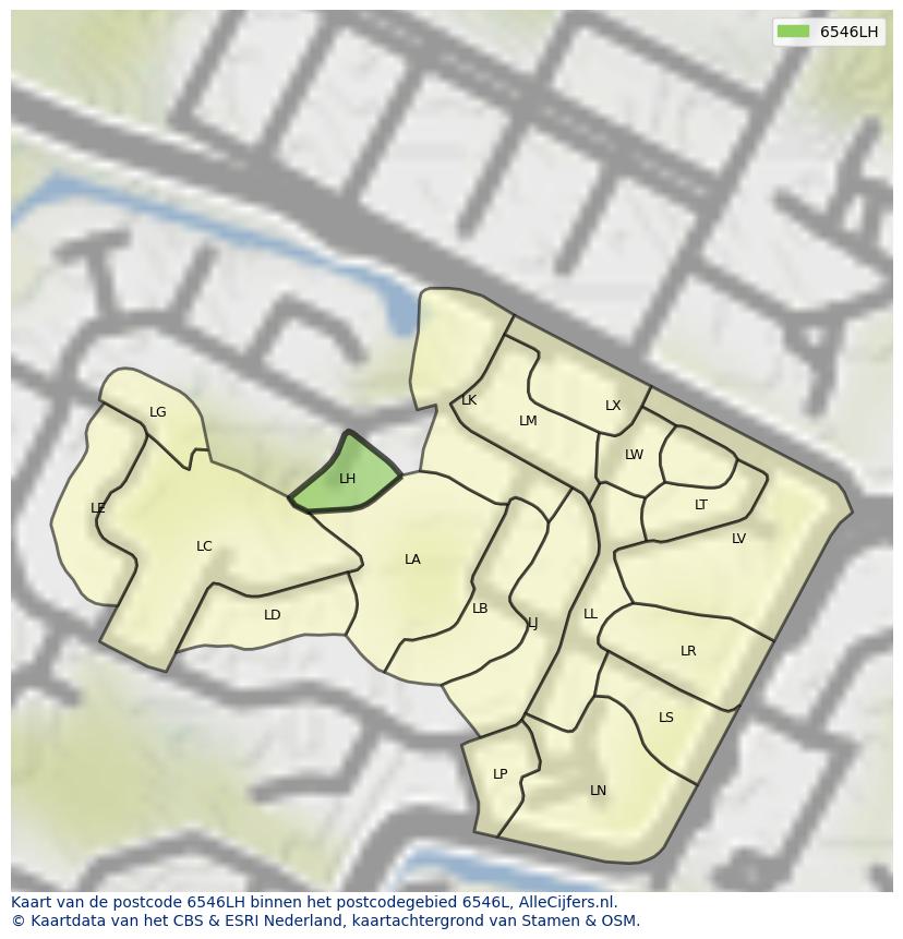 Afbeelding van het postcodegebied 6546 LH op de kaart.