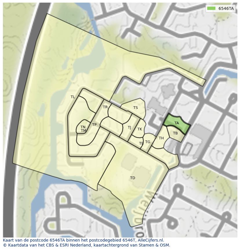 Afbeelding van het postcodegebied 6546 TA op de kaart.